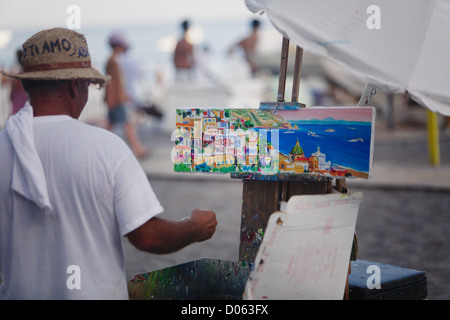 Künstler malen auf der Straße, Positano, Amalfiküste, Kampanien, Italien Stockfoto