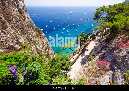 High Angle View of Küste mit einer Spur über Krupps, Capri, Kampanien, Italien Stockfoto