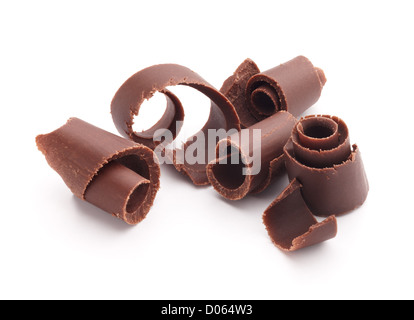 Gruppe von Schokolade Späne isoliert auf weiss Stockfoto