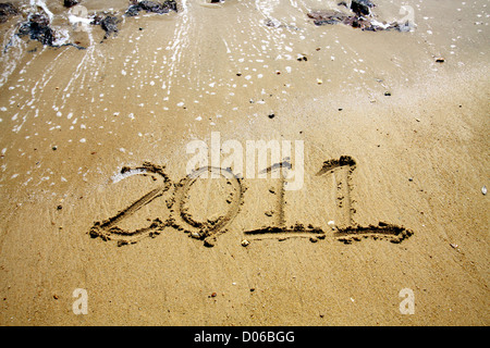 geschrieben am Sand 2011 Stockfoto