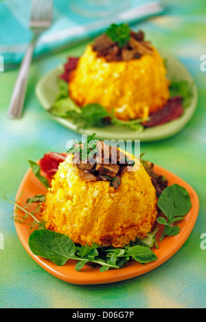 Reis und Kürbis mit Pilzen. Rezept zur Verfügung. Stockfoto