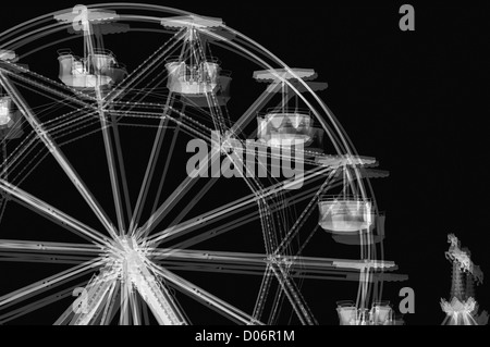 Riesenrad-Karussell-Pferd im Vergnügungspark. Schwarz und weiß. Stockfoto