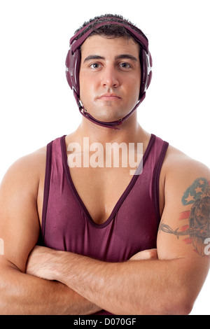 Jungen Erwachsenen männlichen Wrestler. Studio über White erschossen. Stockfoto
