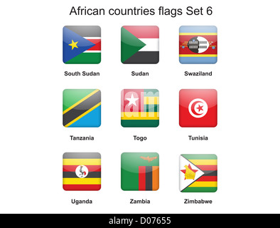 Knöpfe mit afrikanischen Länder Flaggen set 6 Stockfoto