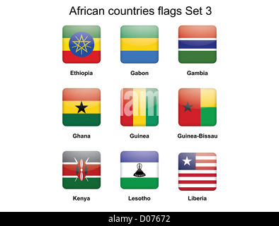 Knöpfe mit afrikanischen Länder Flaggen-set 3 Stockfoto