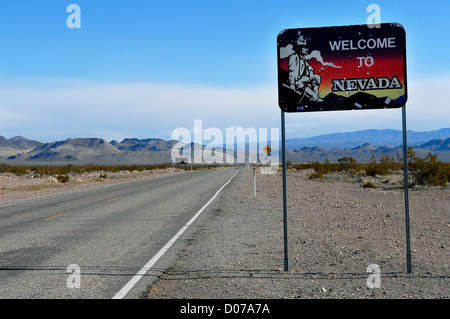 Willkommens-Schild an der Grenze von Nevada Stockfoto