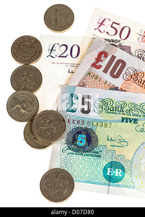 Britische Pfund Sterling Pfund, Geld und Banknoten Münzen UK Stockfoto