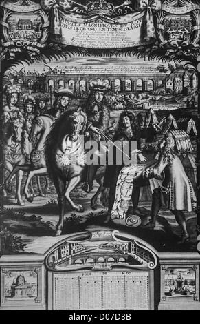 LUDWIG XIV. (1638-1715) KÖNIG FRANKREICH SEINEM ARCHITEKTEN BERATUNG ON PROJEKT FÜR AQUÄDUKT GRAVUR VERTRETUNG GROßARTIGE WERKE Stockfoto