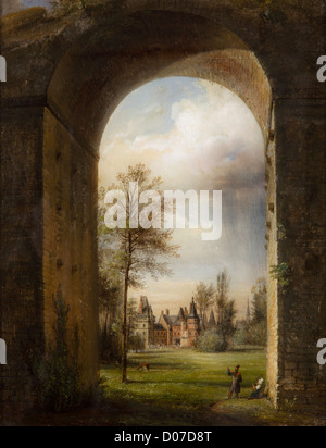 MALEREI UNTER GLAS Z.B. RICOIS (1795-1881) AUS DEM JAHRE 1838 CHATEAU DE MAINTENON DURCHSCHAUT AQUÄDUKT SACHSEN RAUM CHATEAU DE Stockfoto