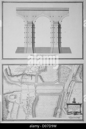 TIEFDRUCK PLANT CONSTRUCTION BOGEN IN KÖNIGLICHEN AQUÄDUKT 17. JAHRHUNDERT SACHSEN RAUM CHATEAU DE MAINTENON EURE-ET-LOIR (28) FRANKREICH Stockfoto