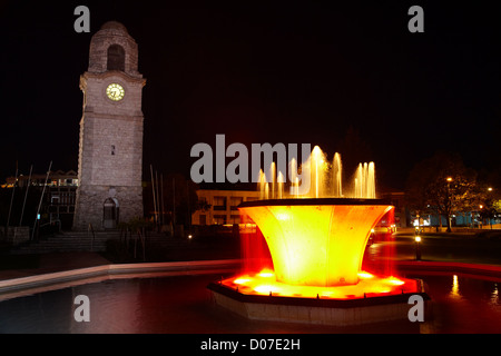 Seymour Brunnen und Denkmal Uhrturm, Seymour Square, Blenheim, Marlborough, Südinsel, Neuseeland Stockfoto