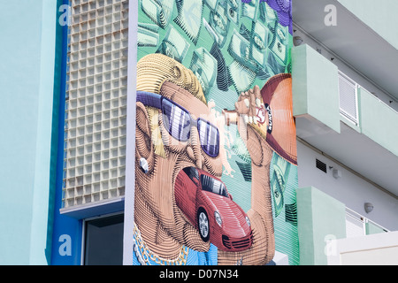 Wandbild auf der Collins Avenue, South Beach, Miami Beach City, Florida, USA Stockfoto