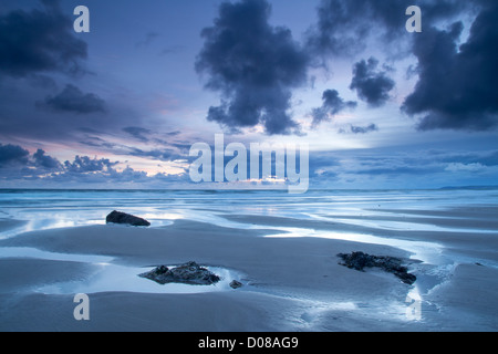 Sonnenuntergang über Treganhawke Strand Whitsand Bay Cornwall UK Stockfoto