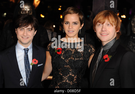 Daniel Radcliffe Emma Watson Rupert Grint Weltpremiere von "Harry Potter und die Heiligtümer des Todes-Teil" am Odeon statt Stockfoto