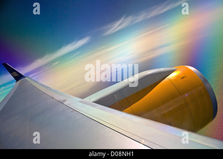 Blick von Icelandair Passagierjet Flugzeug Fenster über Nordatlantik Stockfoto