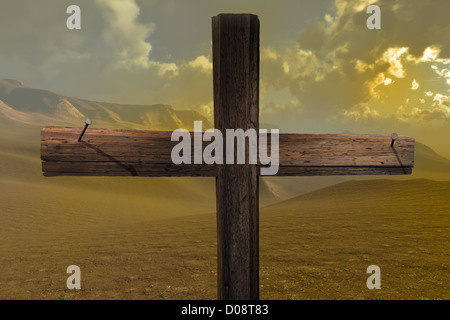 Das Kreuz am Ende zwei Nägel gemacht in 3d software Stockfoto