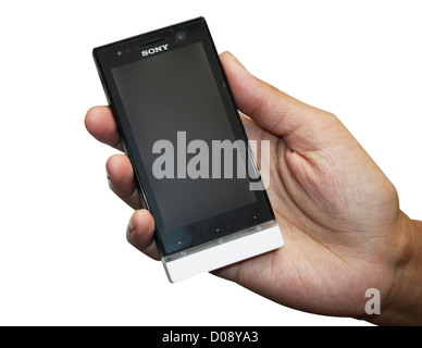 Eine Person mit einem smartphone Stockfoto