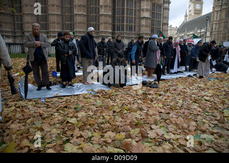 20. November 2012. London UK. Demonstranten aus der Bangladeshi Gemeinschaft in Großbritannien führen Gebete vor den Houses of Parliament in Westminster zum protest gegen die Verhaftung der Führer der Oppositionsparteien durch die Regierung von Bangladesch. Stockfoto