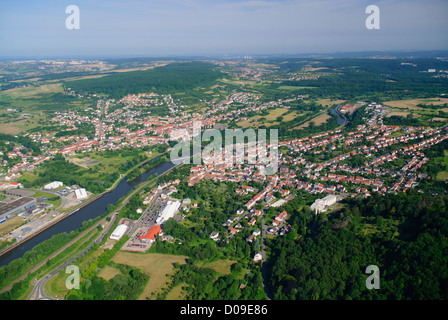 Sarre-Fluss, die Grenze zu Frankreich und Deutschland, KLeinblittersdorf (Deutschland, links) und Deutsch (Frankreich, Recht) Stockfoto