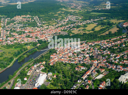 Sarre-Fluss, die Grenze zu Frankreich und Deutschland, KLeinblittersdorf (Deutschland, links) und Deutsch (Frankreich, Recht) Stockfoto