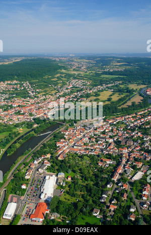 Sarre-Fluss, die Grenze zu Frankreich und Deutschland, KLeinblittersdorf (Deutschland, links) und Deutsch (Frankreich, Recht) Stockfoto