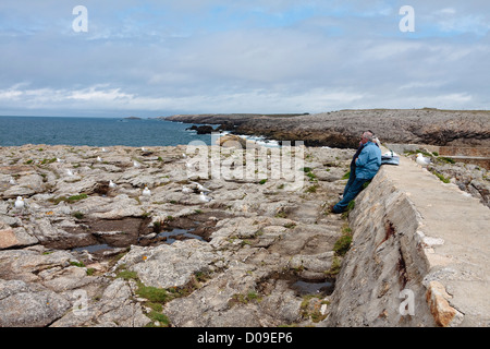 Ein paar Blick auf das Meer. La Côte Sauvage, Bretagne, Frankreich Stockfoto