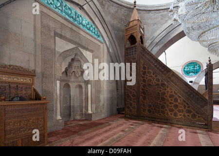 Detail der Minbar und Mihrab, Moschee, Mahperi Huand Hatun Komplex, Kayseri, Anatolien, Türkei Stockfoto