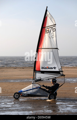 Blokart, Land Segeln, Yachting, Weston Super Mare, Somerset, England, Großbritannien, Europa sand Stockfoto