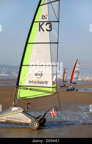 Blokart, Land Segeln, Yachting, Weston Super Mare, Somerset, England, Großbritannien, Europa sand Stockfoto