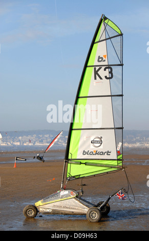 Blokart, Land Segeln, Yachting, Weston Super Mare, Somerset, England, Großbritannien, Europa sand Stockfoto