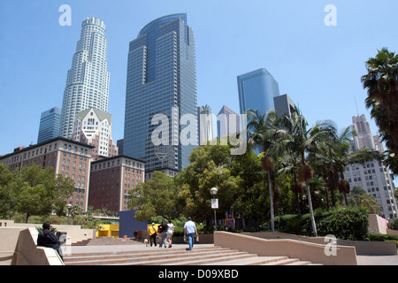 BLICK AUF DIE US BANK TOWER UND LOS ANGELES SKYLINE GESEHEN VON PERSHING SQUARE LOS ANGELES KALIFORNIEN VEREINIGTE STAATEN USA Stockfoto