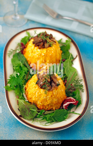 Reis und Kürbis mit Pilzen. Rezept zur Verfügung. Stockfoto