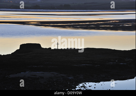 St. Cuthbert Isle, Holzkreuz auf Holy Island, Lindisfarne Northumberland Stockfoto