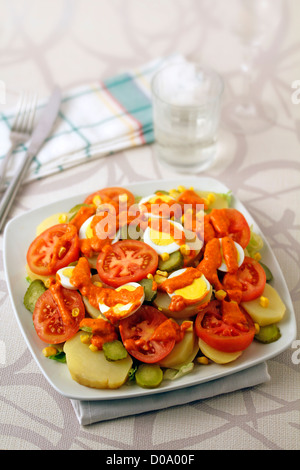 Kartoffelsalat mit Romesco-Sauce. Rezept zur Verfügung. Stockfoto