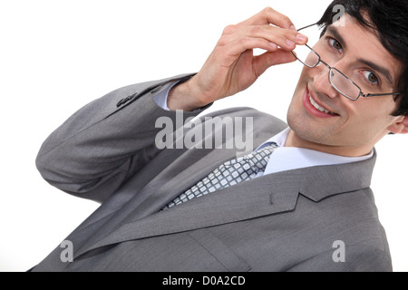Geschäftsmann Brille entfernen Stockfoto