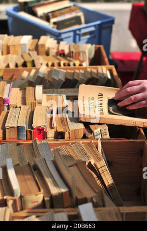 STEHEN DER ALTEN BÜCHER TRADITIONELLE GEBRAUCHTWAREN MARKT SOMME (80) FRANKREICH Stockfoto