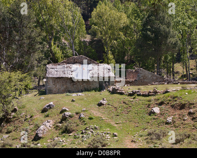 Verfallene Farm oder Kuhstall in den Bergen von Cazorla Andalusien Spanien neben einem Fußweg in die Berge Stockfoto