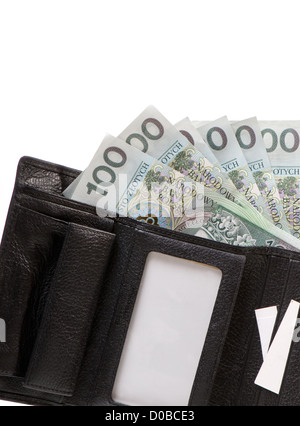 Brieftasche mit hundert Polnischer Złoty-Banknoten Stockfoto