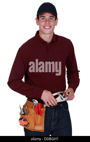 Arbeitnehmer mit einem paar Griffe Stockfoto