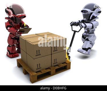 3D Render-Roboters mit Versand-Boxen Stockfoto