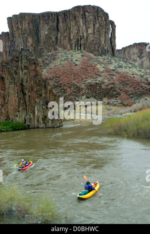 Aufblasbare Kajaks, der Canyon of Idaho East Fork des Owyhee River paddeln. Stockfoto