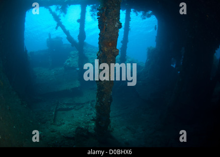 Ein Blick von innen das Uss Liberty Wrack in Tulamben, BAli, Indonesien Stockfoto