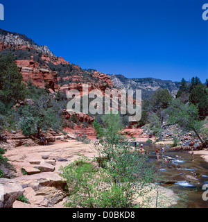 Oak Creek Canyon in der Nähe von Sedona, Arizona, USA - Oak Creek und Sandsteinfelsen am Slide Rock, Slide Rock State Park Stockfoto