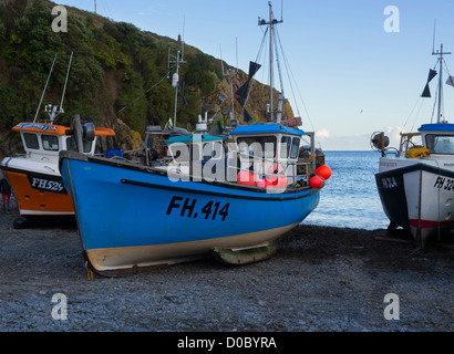 Angelboote/Fischerboote für die Schindel auf Cadgwith, Cornwall ausgearbeitet. Stockfoto