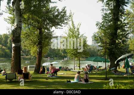 Österreich, Wien XXII, Strandbad Gänsehäufel der Alten Donau Stockfoto