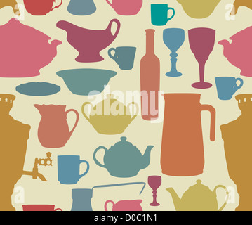 Gerichte-Silhouetten auf gelbem Hintergrund im Retrostil Stockfoto