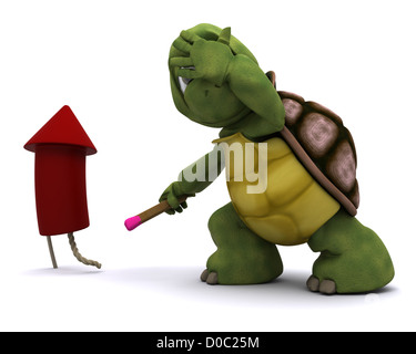 3D Render Schildkröte Beleuchtung ein Feuerwerk Stockfoto