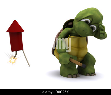 3D Render Schildkröte Beleuchtung ein Feuerwerk Stockfoto