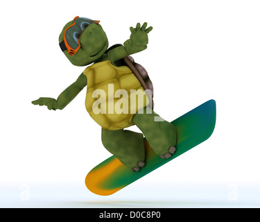 3D Rendern einer Schildkröte ein Snowboard fahren Stockfoto