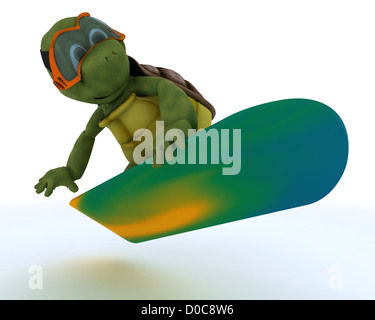 3D Rendern einer Schildkröte ein Snowboard fahren Stockfoto